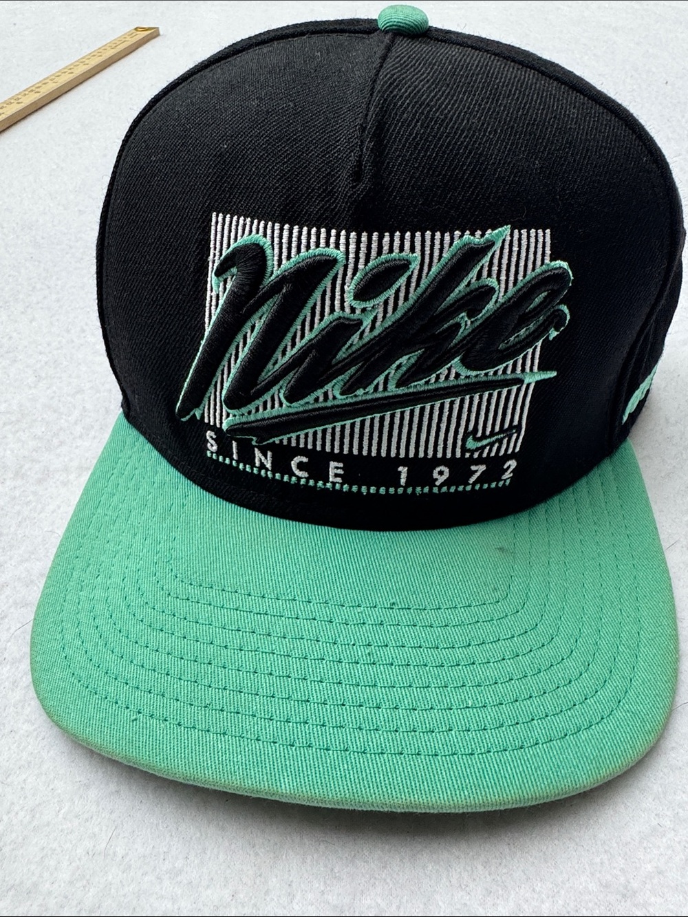 Vintage Y2K Nike Black and Mint Green Script Snapback Hat